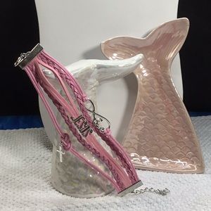 PINK LEATHER AND SUEDE JESUS BRACELET